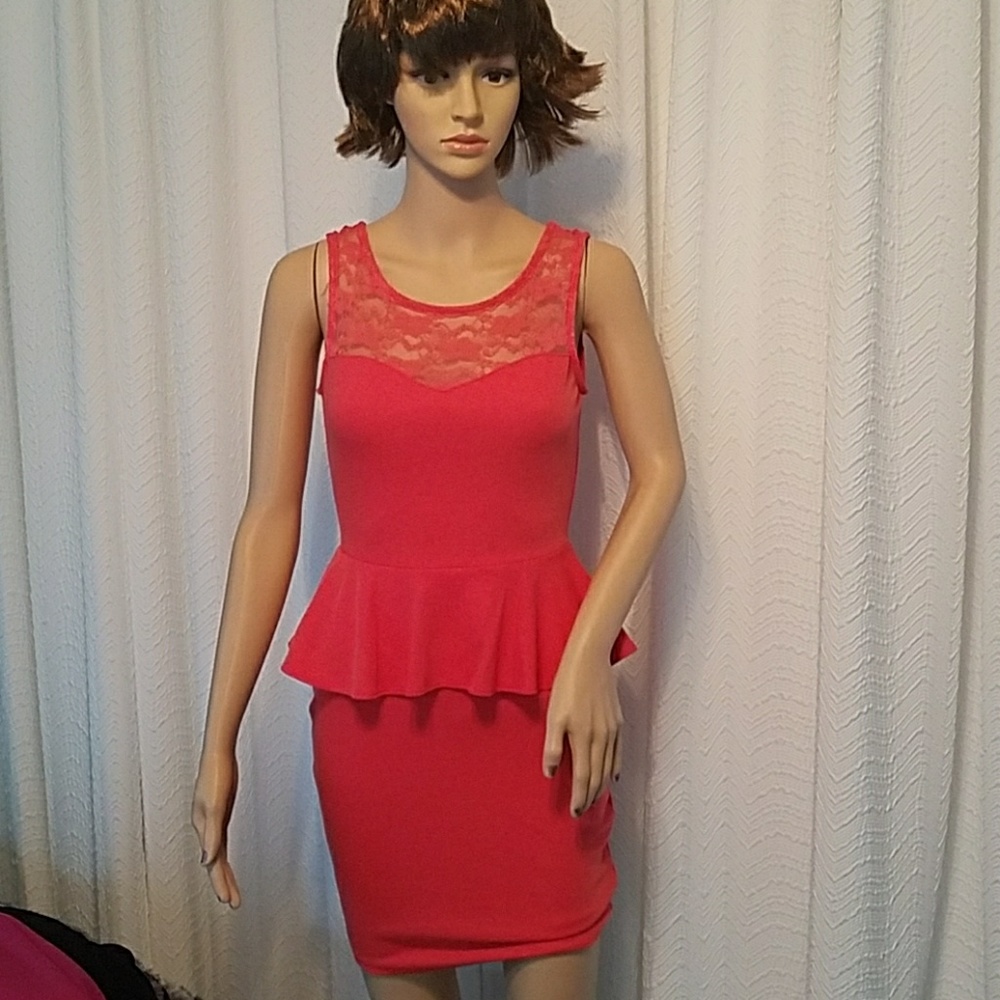 Pink lace peplum dress